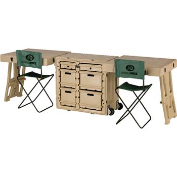 Olive Drab Double Duty Field Desk with 2 Attachable Tables and 2 Chairs