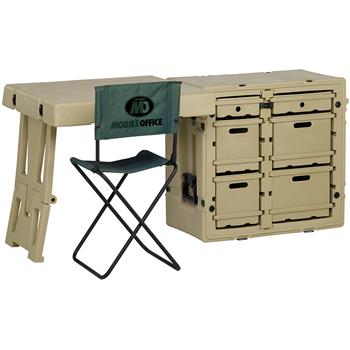 Olive Drab Pelican Field Desk with Attachable Table & Chair
